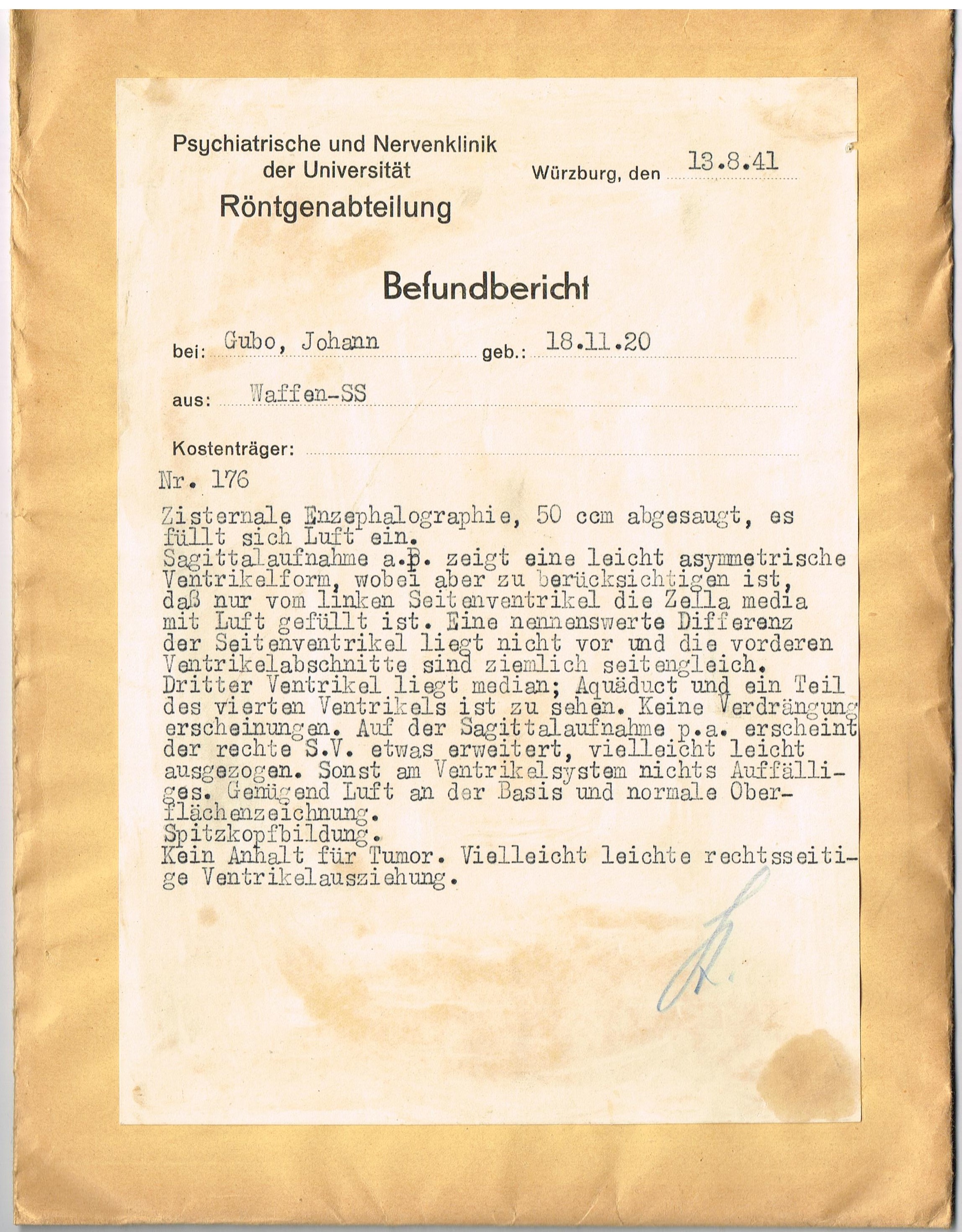 Photo X-ray pictures Waffen-SS - Cubo Johann - 13.8.41